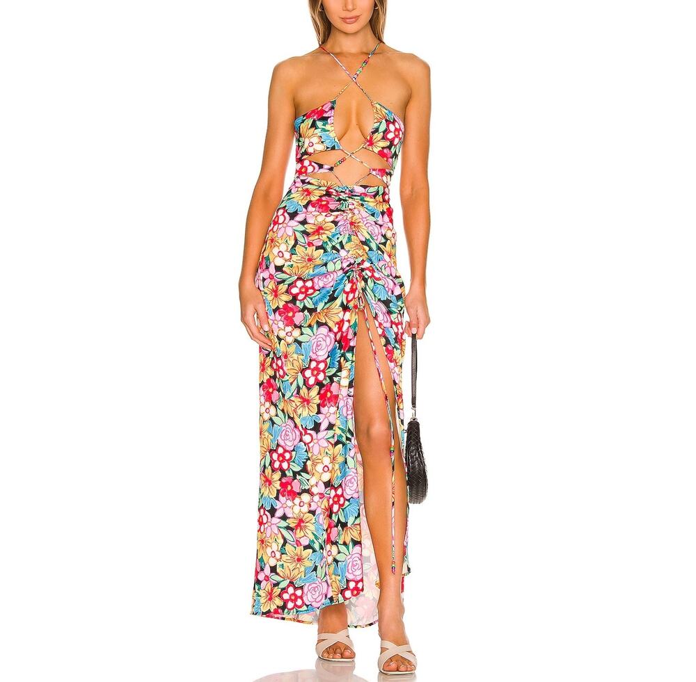 For Love & Lemons Floral Multicolor Mallory Maxi Dress Size L